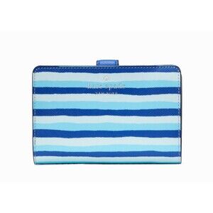 New Kate Spade Schuyler Wave Stripe Medium Compact Bifold Wallet Blue Multi